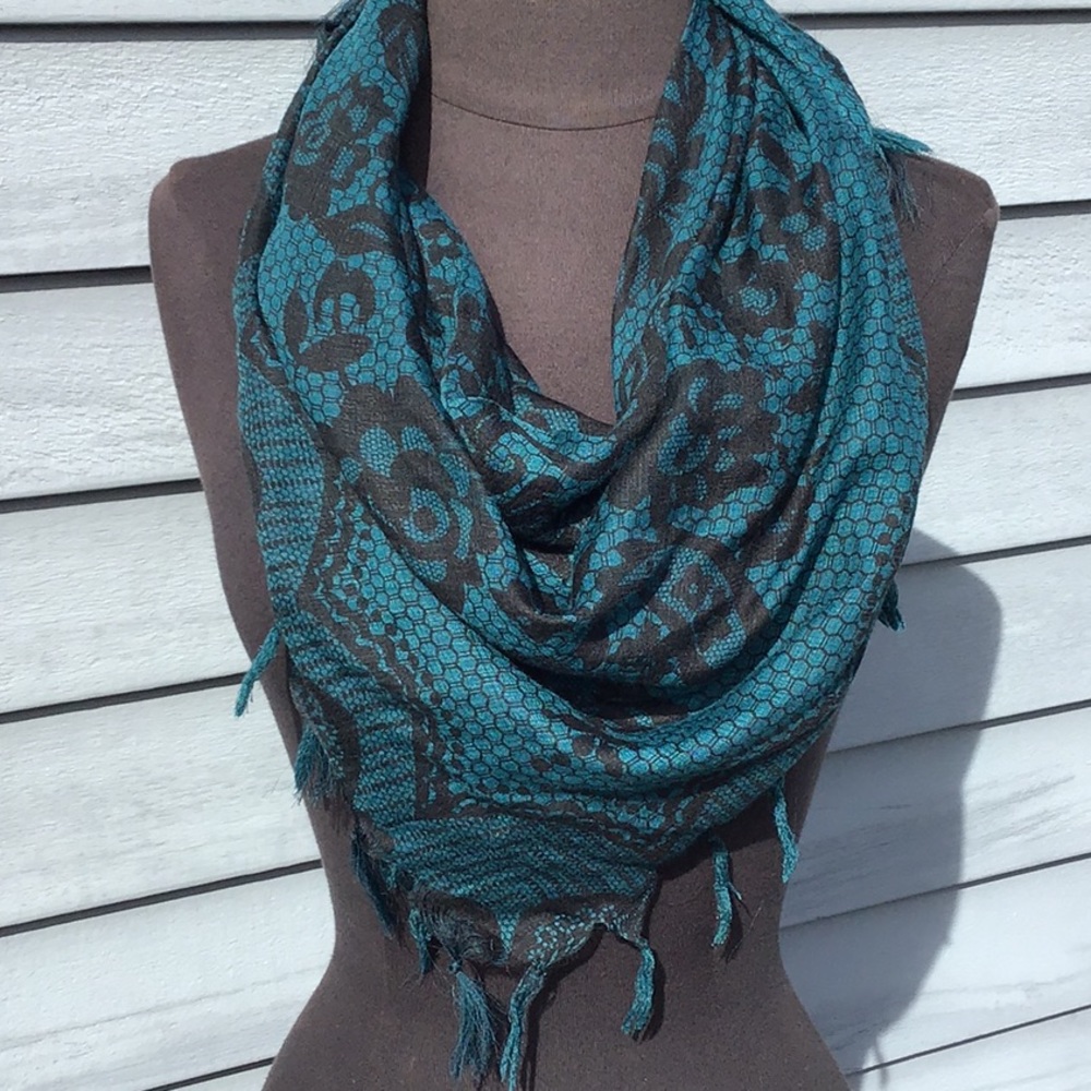 Mudd Black Floral Teal Scarf